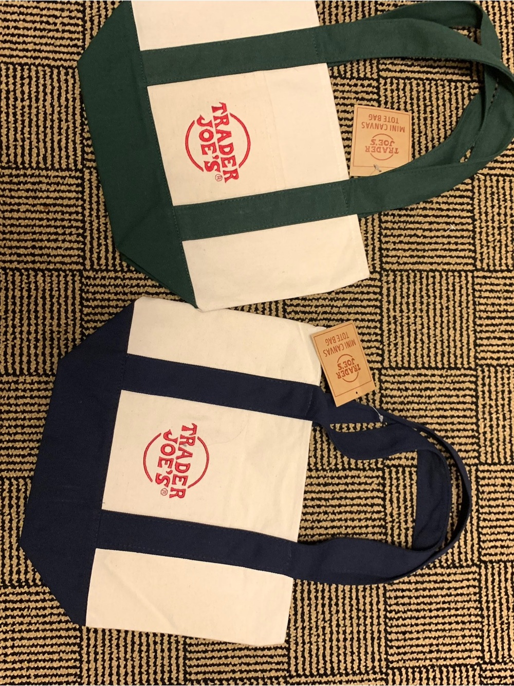 Trader Joe's Mini Canvas Tote Bag - Navy / Green Stripe Options